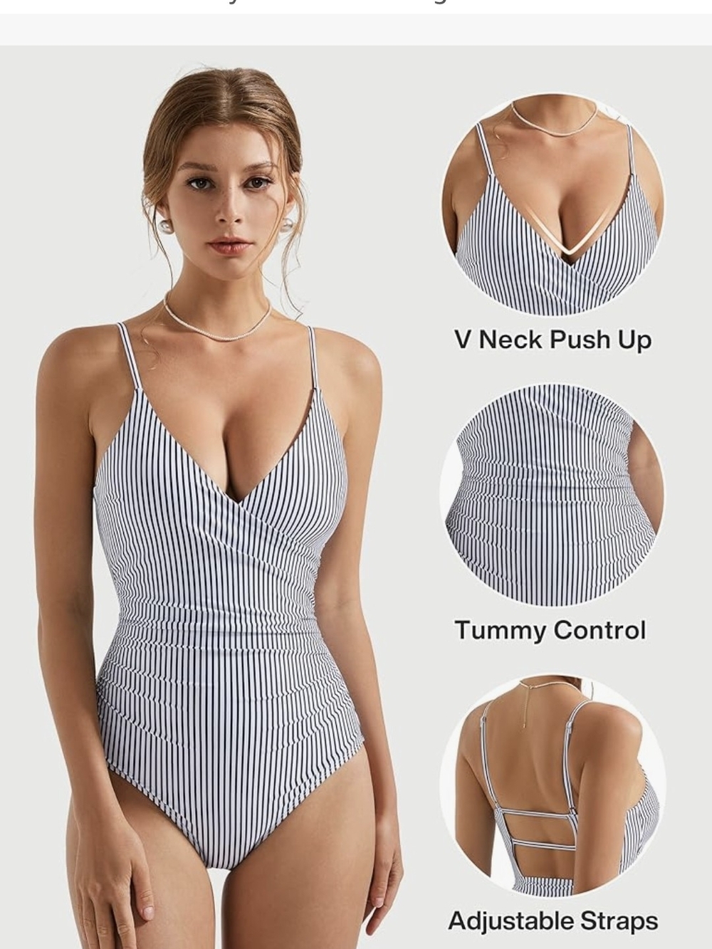 🏖 Black & White Striped Wrap Swimsuit -  NWT